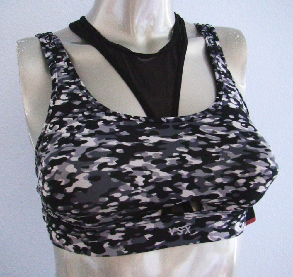 VSX Victoria's Secret Camo Black High Neck Mesh Layered Sport Sports Bra